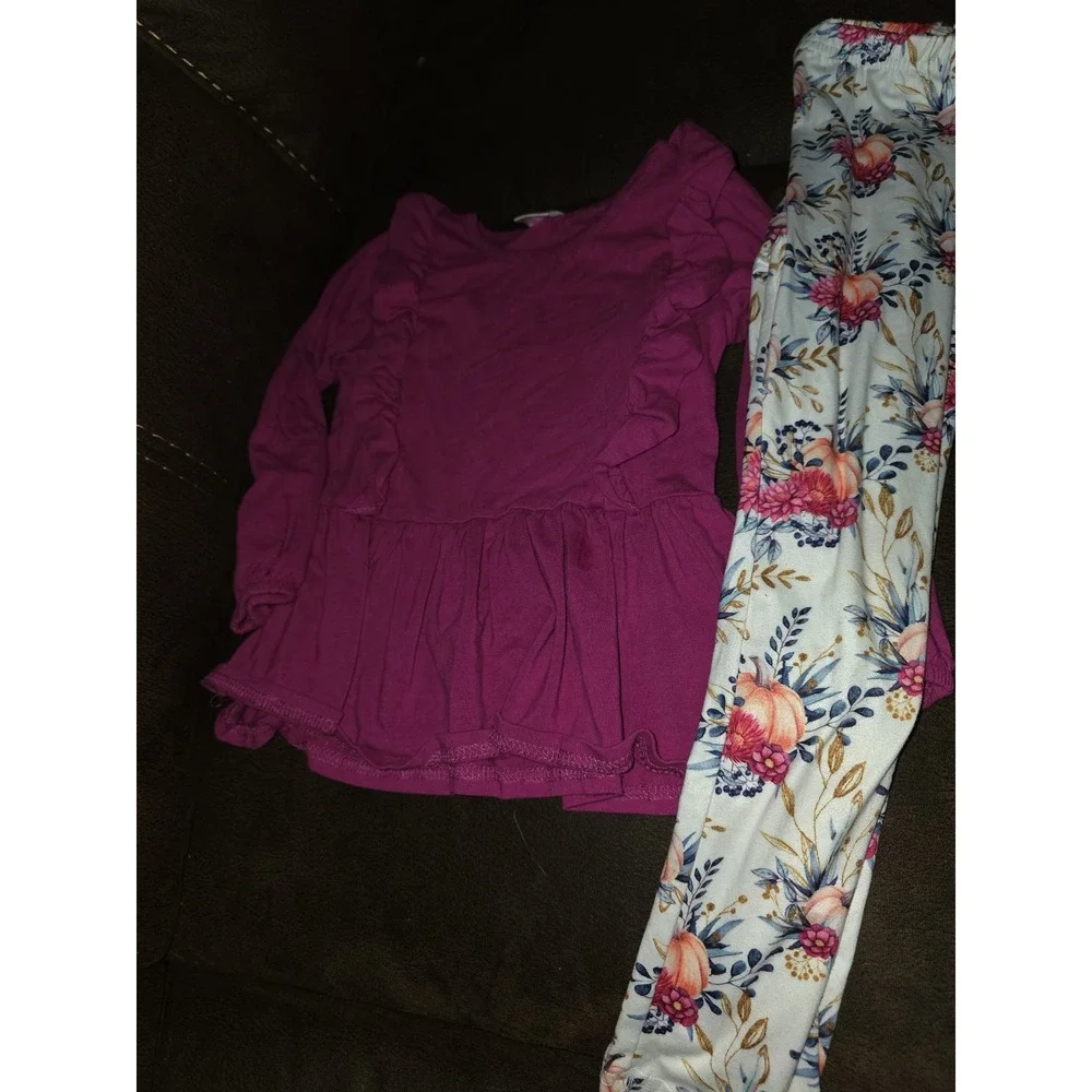 Boutique fall autumn Halloween maroon top and pumpkin leggings size 6